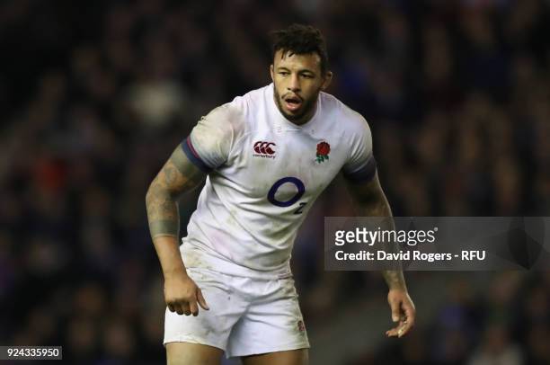 Courtney Lawes of England looks on during the NatWest Six Nations match between Scotland and England at Murrayfield on February 24, 2018 in...