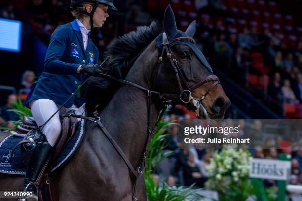 Swedish equestrian Matilda Pettersson on Cybelle rides in the Accumulator Show Jumping Competition during the Gothenburg Horse Show in Scandinavium...