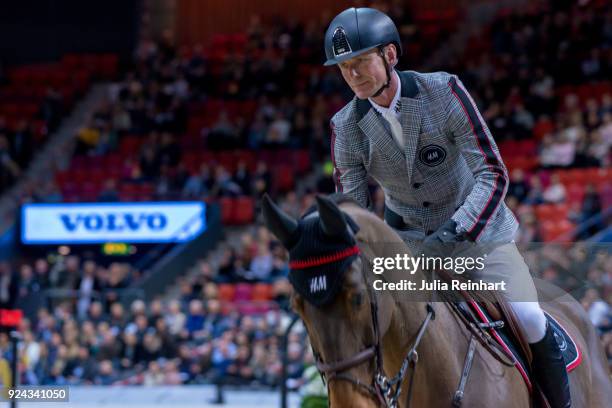 Swedish equestrian Peder Fredricson on H&M Zaloubet rides in the Accumulator Show Jumping Competition during the Gothenburg Horse Show in...