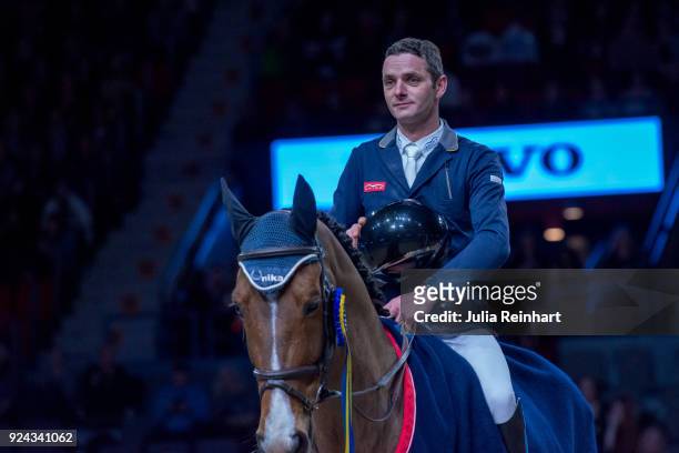 Swiss equestrian Werner Muff on Electric Touch wins the Accumulator Show Jumping Competition during the Gothenburg Horse Show in Scandinavium Arena...