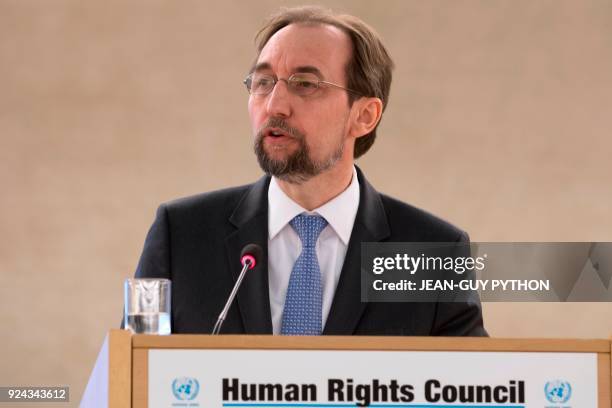 United Nations High Commissioner for Human Rights Zeid Ra'ad Al Hussein addresses the 37th session of the United Nations Human Rights Council on...