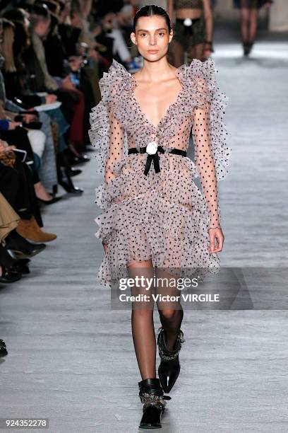 Model walks the runway at the Philosophy di Lorenzo Serafini Ready to Wear Fall/Winter 2018-2019 fashion show during Milan Fashion Week Fall/Winter...