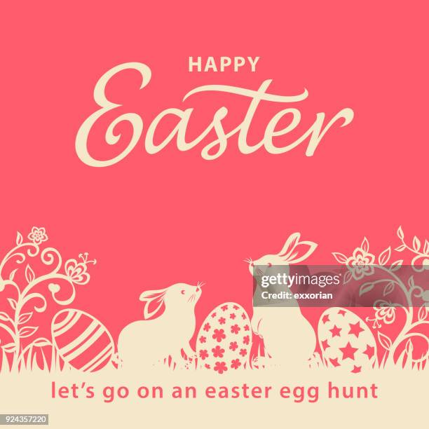 ilustrações de stock, clip art, desenhos animados e ícones de easter bunnies and eggs flyer - coelhinho da páscoa