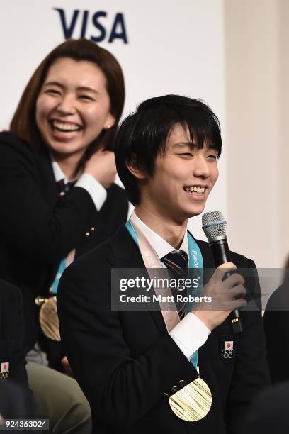 Yuzuru Hanyu speaks during the PyeongChang Winter Olympic Games Japan Team press conference on February 26, 2018 in Tokyo, Japan.