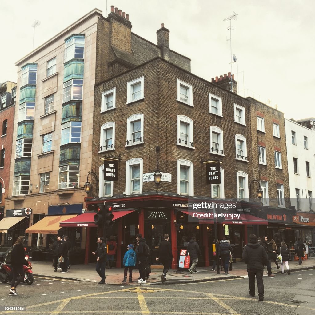 Busy London Street in Fitzrovia