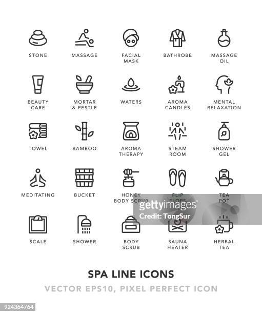 spa line icons - herbal tea stock illustrations