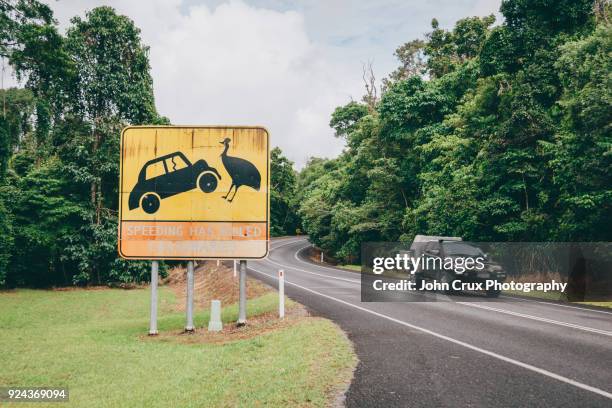 cassowary sign queensland - playa mission queensland fotografías e imágenes de stock