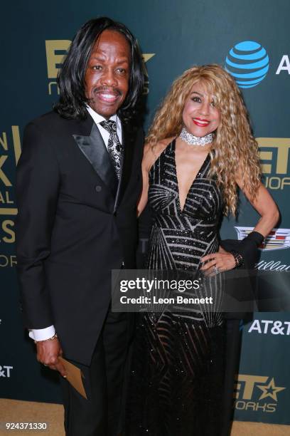 Music artis Verdine White and wife Shelly Clark attends the 2018 American Black Film Festival Honors Awards at The Beverly Hilton Hotel on February...