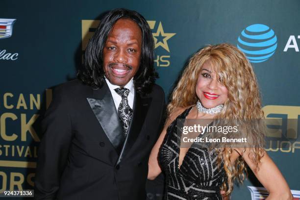 Music artis Verdine White and wife Shelly Clark attends the 2018 American Black Film Festival Honors Awards at The Beverly Hilton Hotel on February...