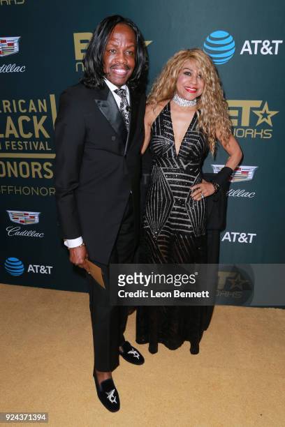 Music artis Verdine White and wife Shelly Clark attends the 2018 American Black Film Festival Honors Awards at The Beverly Hilton Hotel on February...