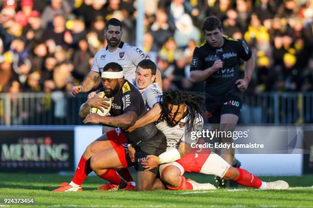 Levani Botia of La Rochelle and Ma'a Nonu of Toulon during the Top 14 match between La Rochelle and Toulon on February 25, 2018 in La Rochelle,...