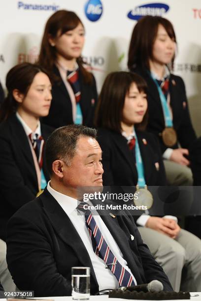 Deputy Chef de Mission Yasuhiro Yamashita looks on during the PyeongChang Winter Olympic Games Japan Team press conference on February 26, 2018 in...