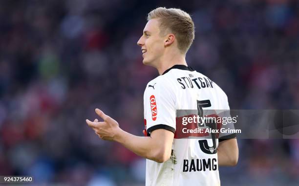 Timo Baumgartl of Stuttgart reacts during the Bundesliga match between VfB Stuttgart and Eintracht Frankfurt at Mercedes-Benz Arena on February 24,...