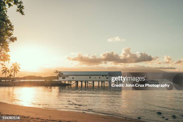 port douglas sunset harbour - boathouse australia stock pictures, royalty-free photos & images