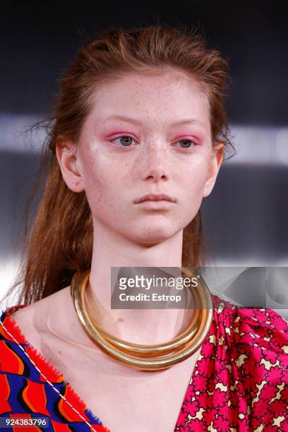 Headshot detail at the Marni show during Milan Fashion Week Fall/Winter 2018/19 on February 25, 2018 in Milan, Italy.