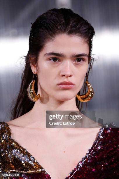 Headshot detail at the Marni show during Milan Fashion Week Fall/Winter 2018/19 on February 25, 2018 in Milan, Italy.