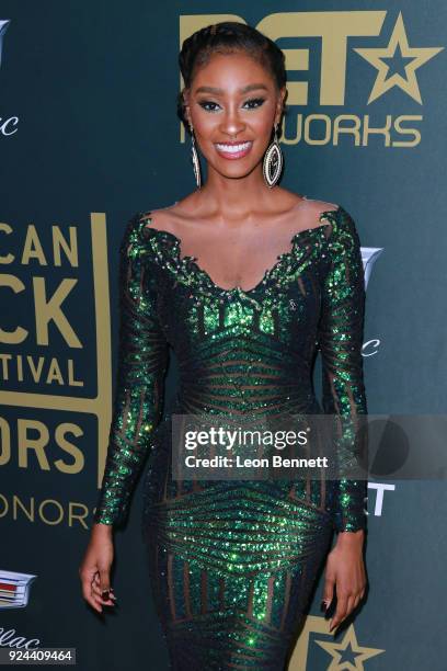 Model Joia John attends the 2018 American Black Film Festival Honors Awards at The Beverly Hilton Hotel on February 25, 2018 in Beverly Hills,...