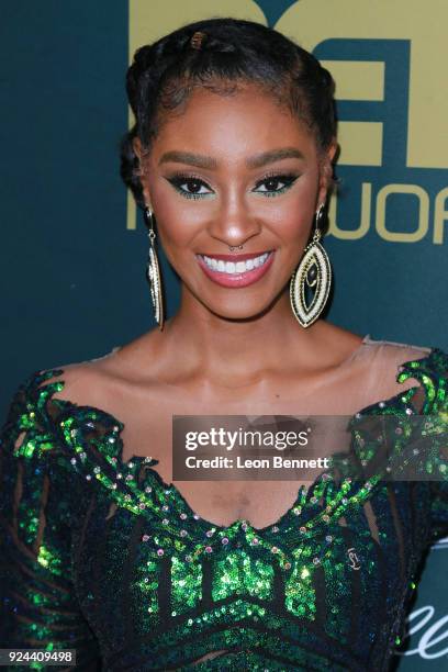 Model Joia John attends the 2018 American Black Film Festival Honors Awards at The Beverly Hilton Hotel on February 25, 2018 in Beverly Hills,...