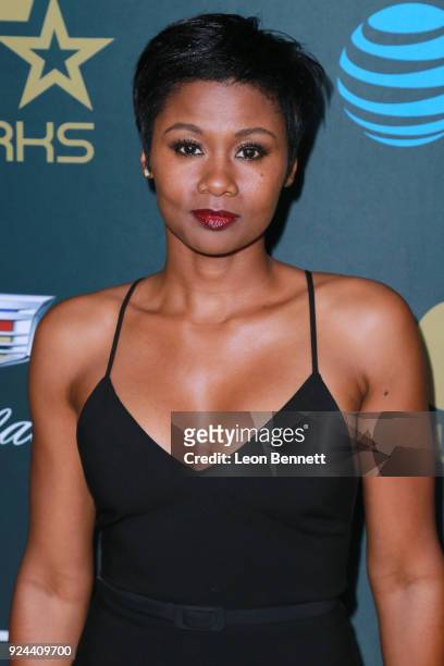Actress Emayatzy Corinealdi attends the 2018 American Black Film Festival Honors Awards at The Beverly Hilton Hotel on February 25, 2018 in Beverly...