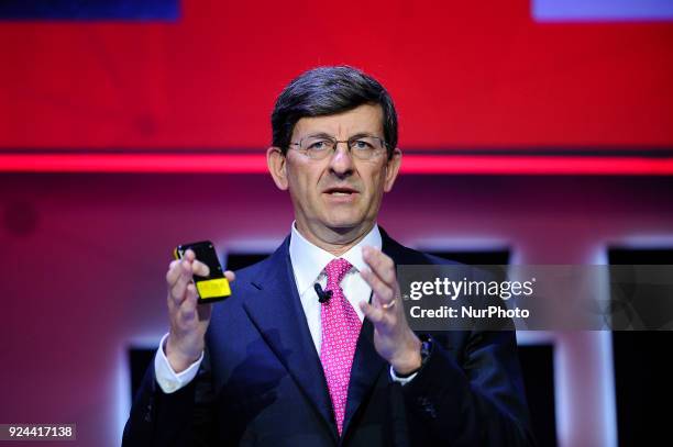 Vittorio Colao, Vodafone Group CEO, speaking during Creating a Better Service Provide conference, at the Mobile World Congress on February 26, 2018...
