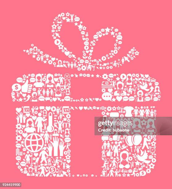 gift box women's rights and , icon pattern - kid opening present stock illustrations