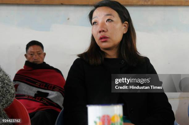 Rekha Rose Dukru, an independent candidate from the Chizami seat meeting people from Tsupfume village during election campaign for Nagaland Assembly...
