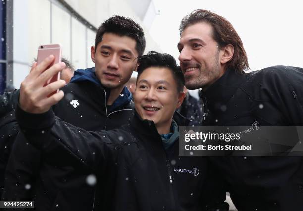 Laureus Academy Members take a selfie during the Sport for Good Play International Project Visit at Allianz Riviera Stadium on February 26, 2018 in...