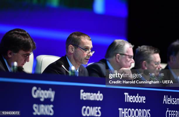 President Aleksander Ceferin speaking during the 42nd Ordinary UEFA Congress at the Incheba Expo on February 26, 2018 in Bratislava, Slovakia.