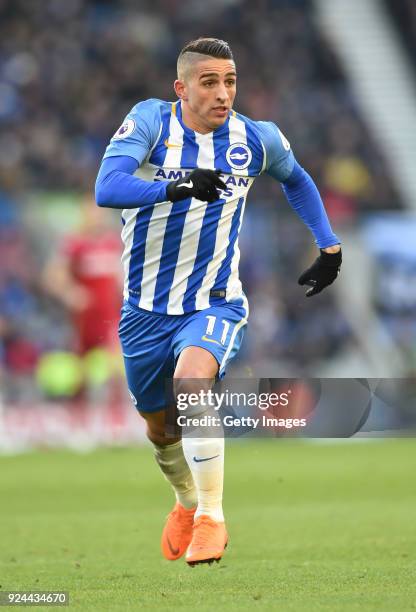 Anthony Knockhaert of Brighton in action during the Premier League match between Brighton and Hove Albion and Swansea City at Amex Stadium on...