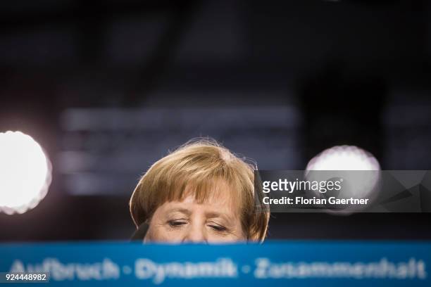 German Chancellor Angela Merkel speaks at the 30th German Christian Democrats party congress on February 26, 2018 in Berlin, Germany. The CDU is...
