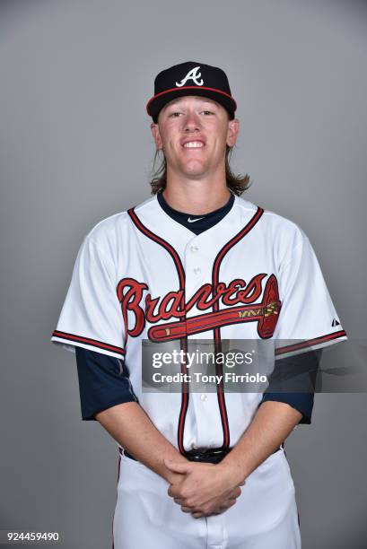 Kolby Allard of the Atlanta Braves poses during Photo Day on Thursday, February 22, 2018 at Champion Stadium in Lake Buena Vista, Florida.