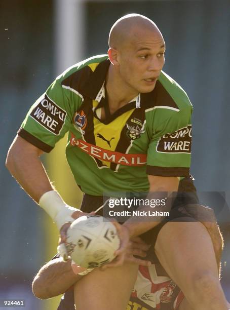 Tyran Smith of the Raiders in action during the round 17 NRL match between the Sydney Roosters and the Canberra Raiders held at Aussie Stadium,...