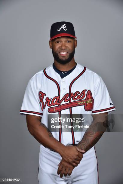 Danny Santana of the Atlanta Braves poses during Photo Day on Thursday, February 22, 2018 at Champion Stadium in Lake Buena Vista, Florida.