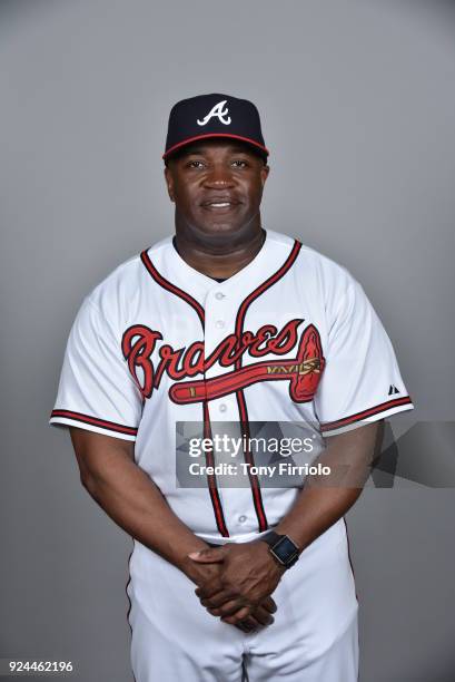 Eric Young of the Atlanta Braves poses during Photo Day on Thursday, February 22, 2018 at Champion Stadium in Lake Buena Vista, Florida.