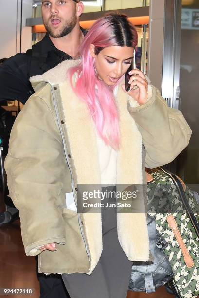 Kim Kardashian is seen upon arrival at Haneda Airport on February 26, 2018 in Tokyo, Japan.