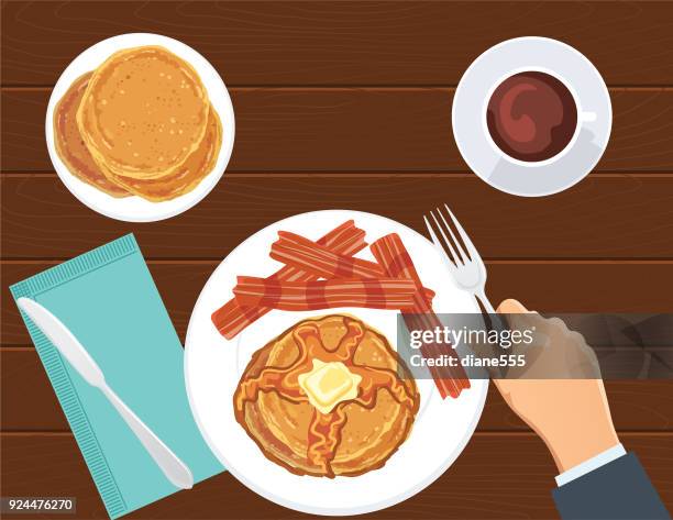 fresh foods and cooking with pots pans and utensils - making pancakes stock illustrations
