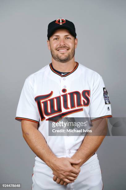 Chris Heisey of the Minnesota Twins poses during Photo Day on Wednesday, February 21, 2018 at CenturyLink Sports Complex in Fort Myers, Florida.