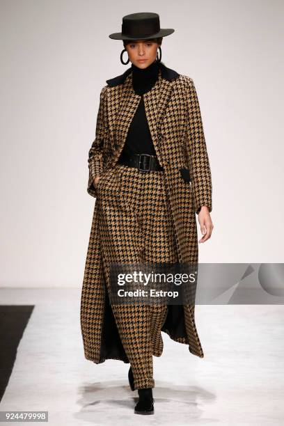 Model walks the runway at the Laura Biagiotti show during Milan Fashion Week Fall/Winter 2018/19 on February 25, 2018 in Milan, Italy.