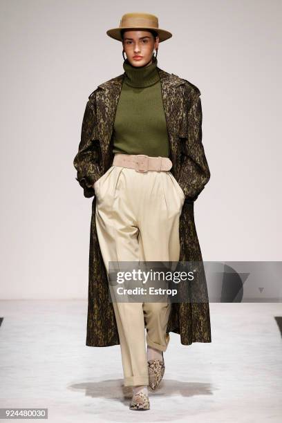 Model walks the runway at the Laura Biagiotti show during Milan Fashion Week Fall/Winter 2018/19 on February 25, 2018 in Milan, Italy.