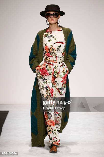 Model walks the runway at the Laura Biagiotti show during Milan Fashion Week Fall/Winter 2018/19 on February 25, 2018 in Milan, Italy.