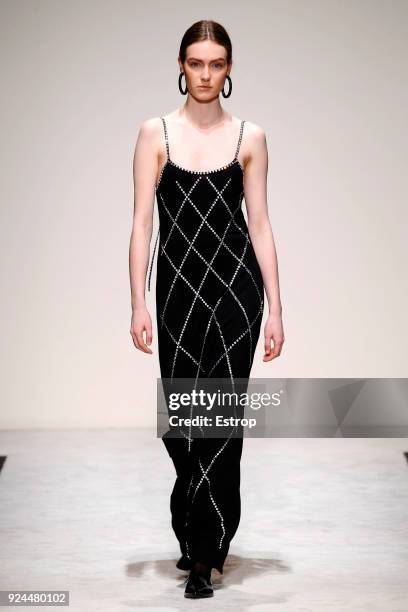 Model walks the runway at the Laura Biagiotti show during Milan Fashion Week Fall/Winter 2018/19 on February 25, 2018 in Milan, Italy.