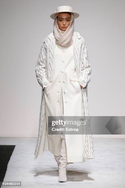 Model walks the runway at the Laura Biagiotti show during Milan Fashion Week Fall/Winter 2018/19 on February 25, 2018 in Milan, Italy.
