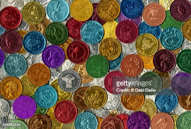 colorful vintage mardi gras doubloons - coin collection stock pictures, royalty-free photos & images