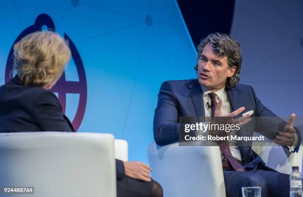 Gavin Patterson of BT Group attends a conference on 'Creating Better Content and Media' at the Mobile World Congress 2018 on February 26, 2018 in...