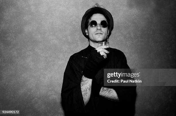 Portrait of Al Jourgensen of Ministry at a hotel in Chicago, Illinois, March 10, 1983.