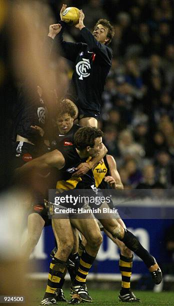 Matthew Lappin for Carlton takes a mark during the Round 14 AFL match between the Richmond Tigers and the Carlton Blues played at the MCG in...