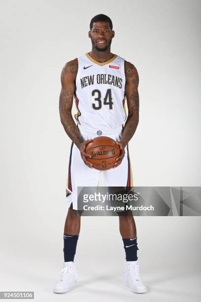 DeAndre Liggins of the New Orleans Pelicans poses for a portrait on February 22, 2018 at the Oschner Sports Performance Center in New Orleans,...