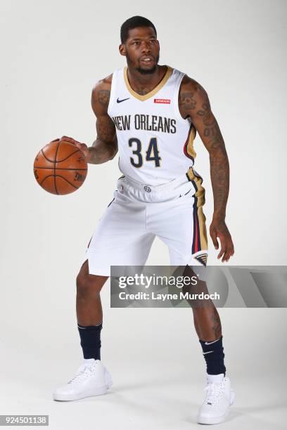 DeAndre Liggins of the New Orleans Pelicans poses for a portrait on February 22, 2018 at the Oschner Sports Performance Center in New Orleans,...