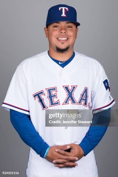Juan Centeno of the Texas Rangers poses during Photo Day on Wednesday, February 21, 2018 at Surprise Stadium in Surprise, Arizona.