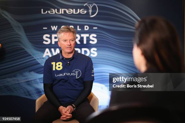 Laureus Academy member Steve Waugh is interviewed prior to the 2018 Laureus World Sports Awards at Le Meridien Beach Plaza Hotel on February 26, 2018...